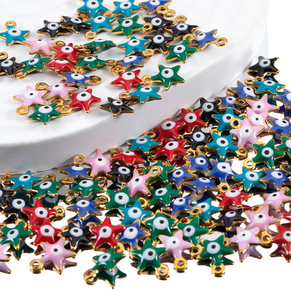 20pcs Stainless Steel Enamel Colorful Evil Eye Charm Star Pendant Connectors DIY Women Jewelry Making Necklaces Earring Supplies