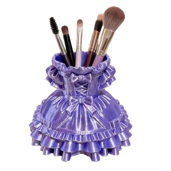 

Makeup Brush Storage Box Princess Dress Shape 3D Printed Pen Holder Large Capacity Organizer for Home Office фіолетовий