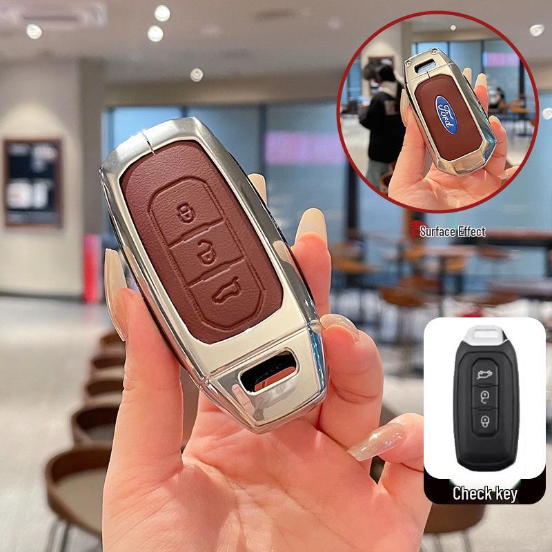 Metal Leather Key Case for 2022 Jiangling Ford Lingrui, Territory, and Transit.