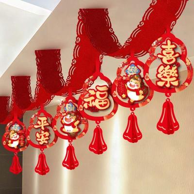 13pcs Large Size New Year Hanging Decorations Cartoon Horse Spring Festival Banner Red Dance Lion Paper-cut Tassel Pendants