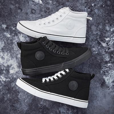 Herren High-Top Canvas Sneaker Slip-On Schnürschuh Lässig Ganz Schwarz Basic Skate Schuhe für Studenten Flache Sohle Bequeme Sportschuhe