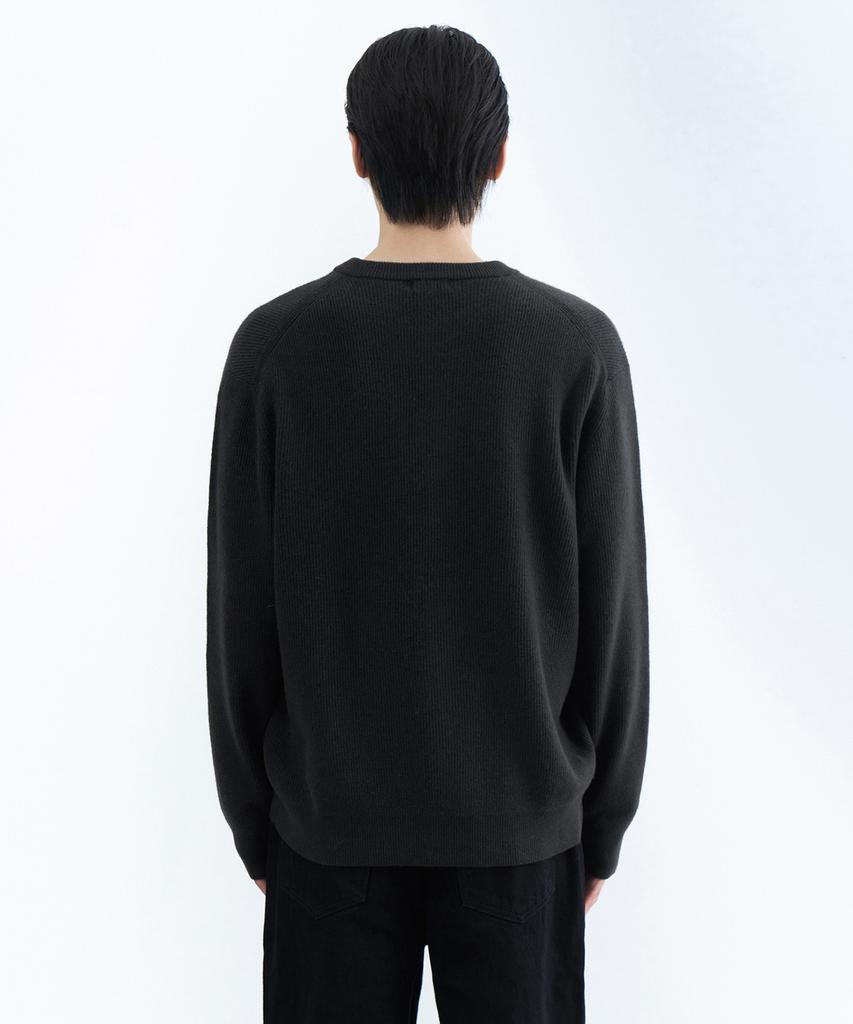 Musinsa Standard [Victoria Wool] Minimal Ribbed Round Neck Cardigan [Dark Gray]