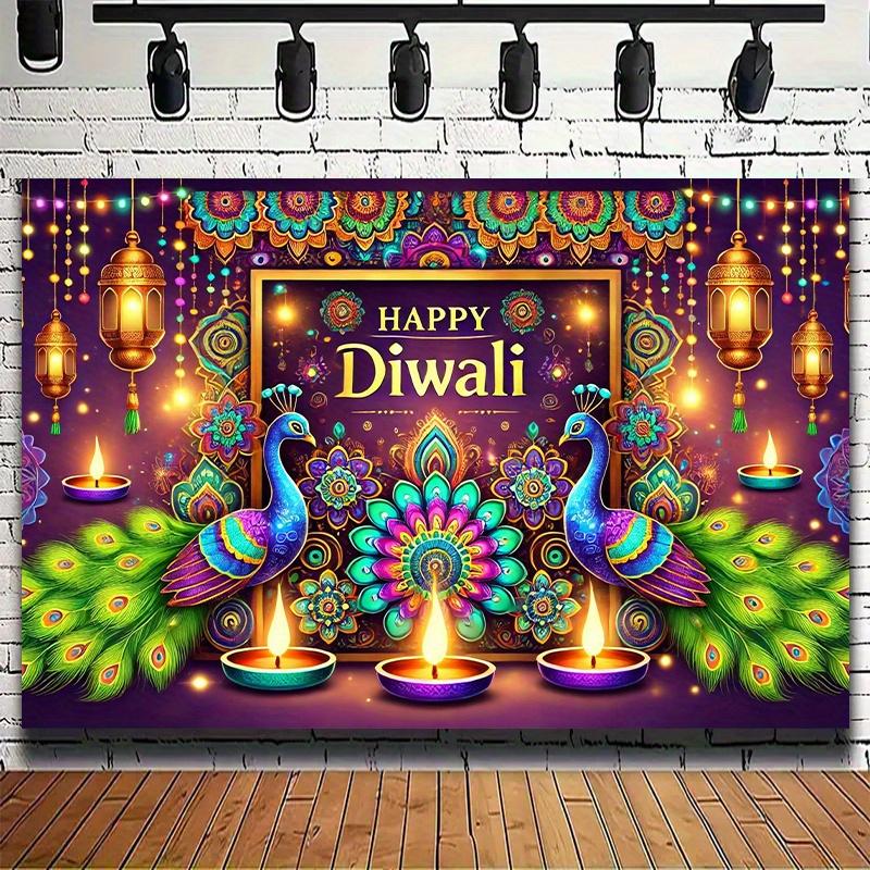 1 Vibrant Diwali Backdrop Cloth - Colorful Peacock and Diya Design  No Power Required