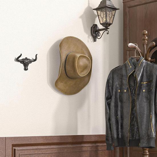 1/2Pcs Metal Cow Head Hook Vintage Cast Iron Cowboy Hat Holder Multi-purpose Clothes Organizer Longhorn Cattle Wall Hanger Western Home Decor