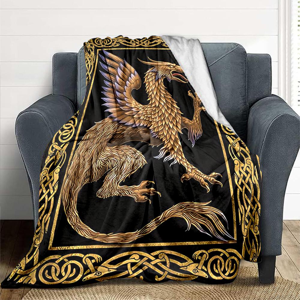 1 шт. Золотой Дракон Плед Легкий Фланелевый Плед Плед Для Дивана, Кровати, Путешествий, Кемпинга, Гостиной, Дивана, Кресла И Кровати yy2509026201 100x150cm