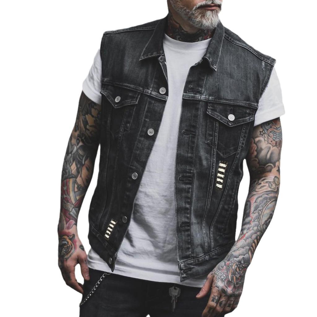 229 Jumia Cross-border Men's Summer Denim Vest Rotten Edge European and American Ins Style Youth Retro Denim Vest