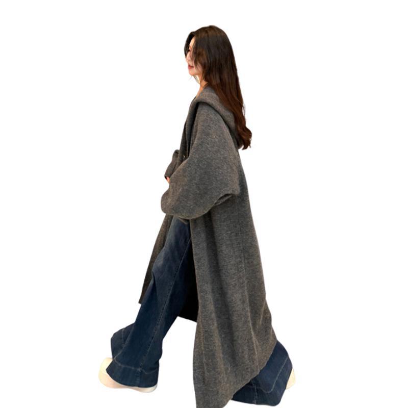 Grauer Damen-Kapuzenpullover - Herbst/Winter 2024, Lockere Passform, Hochwertige Strickjacke.