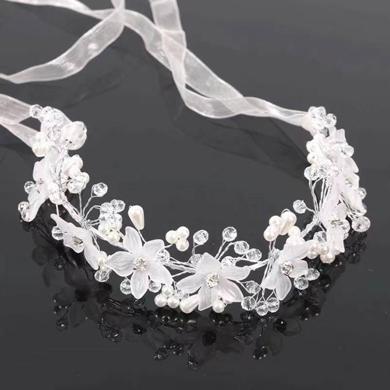 Korean Faux Pearl Flower Headband - Elegant Bridal Hair Accessory