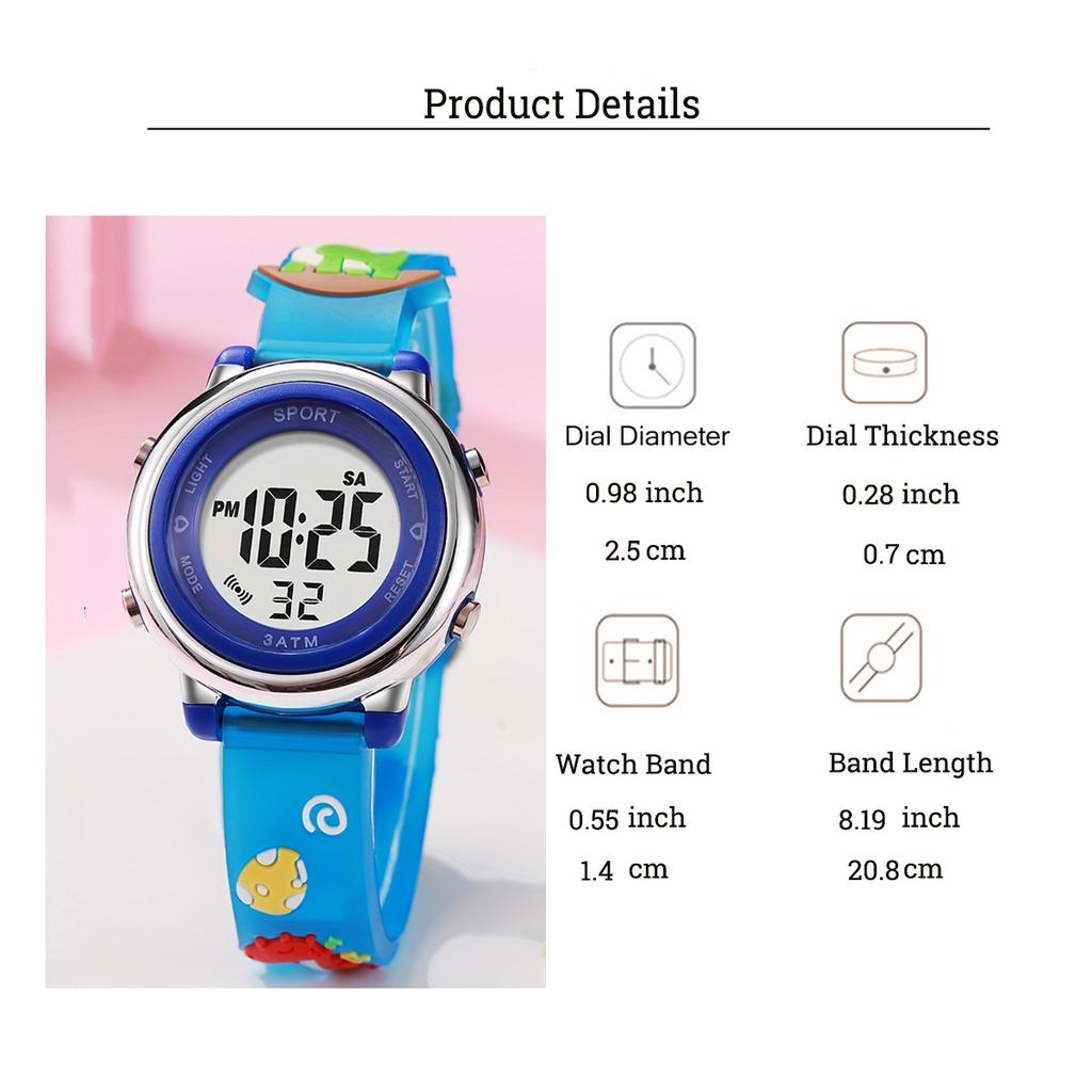 Fashionable and cute cartoon dinosaur silicone strap LED screen children's electronic watch, suitable for daily wear, Christmas