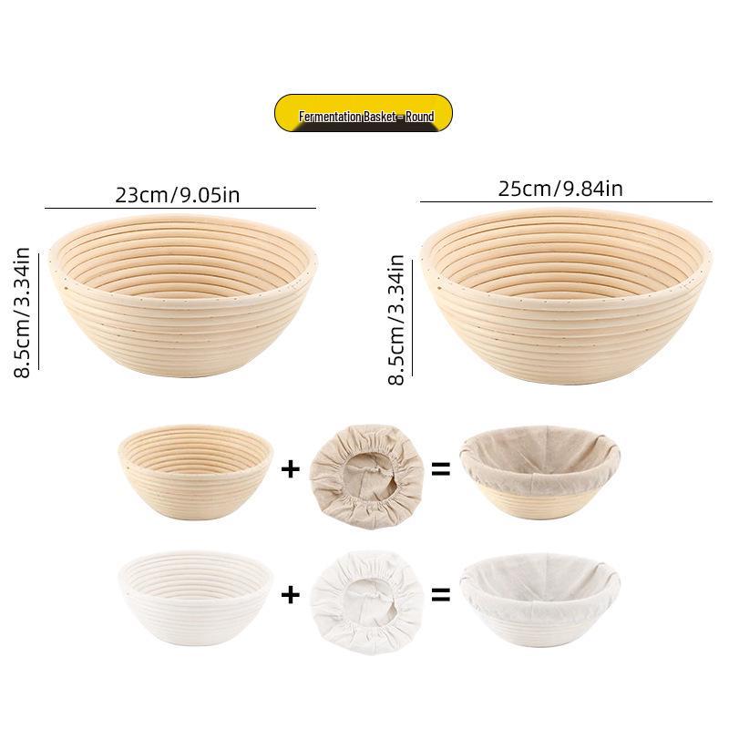 Rattan Bread Proofing Basket Set with Dough Mixer, Scraper & Silicone Brush