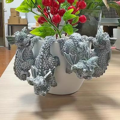 Set di 4 Vasi da Fiori Sospesi Decorativi in Resina a Forma di Drago Carino, Scultura da Arrampicata Vaso da Fiori e Abbraccio Vaso Statua di Drago
