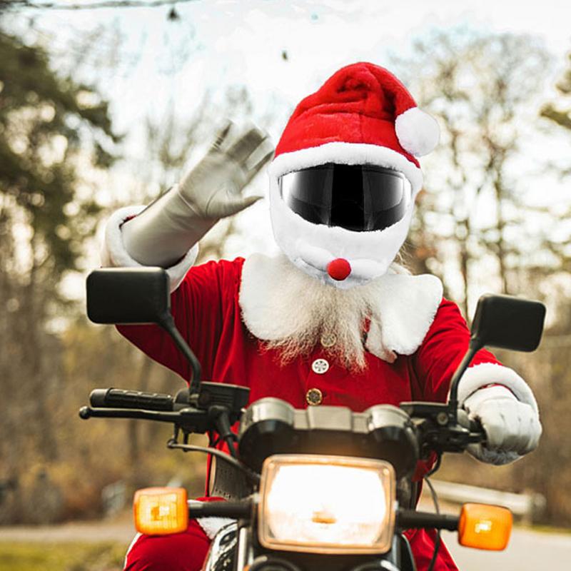 Christmas Motorcycle Headgear Cover & Gloves Plush Protective Santa Claus Motorcycle Helmet Cover Helmet Accessories