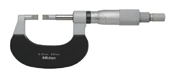 Mitutoyo Straight Blade Micrometer with carbide tip on the measuring tip measuring range BLM-25WB/0.4T 122-141-10, surface, D-type shape, 0-25mm