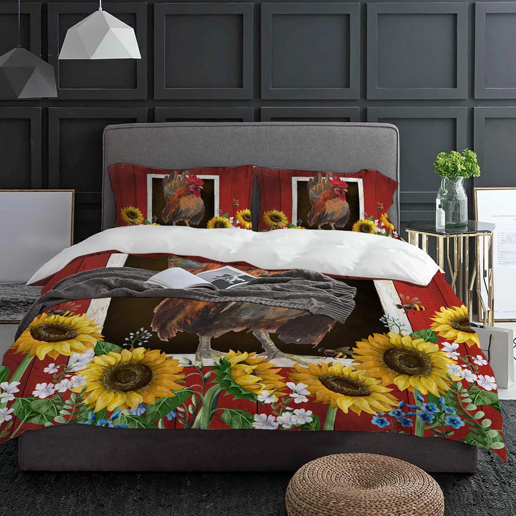 Farm Barn Chicken Sunflower Duvet Cover With Pillow Case Custom 3pcs Bedding Set Quilt Cover Double Bed Home Textile
