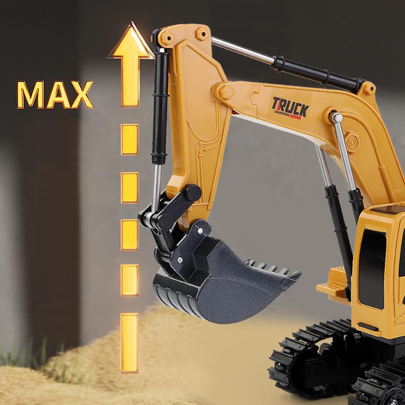 Remote Control Alloy Excavator Toy, 2.4G 6-Channel Controller, 4WD Crawler Construction Vehicle, Kids Boys Toy Truck