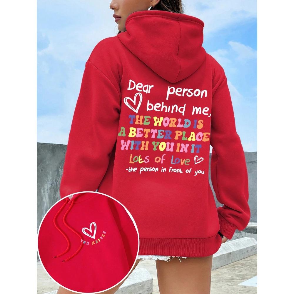 Felpa con cappuccio Dear Person Behind Me Donna Lettere Colorate Pile Caldo Donna Felpa con cappuccio Fodera in pelliccia Primavera Autunno Felpe Y2K Top Casual