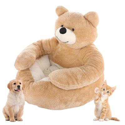 Teddybär Hundebett Warmes Flauschiges Katzensofa-Bett mit Armlehnen Rutschfest Abnehmbar Waschbar Gemütliches Bären-Kuschelbett für Katzen Hunde