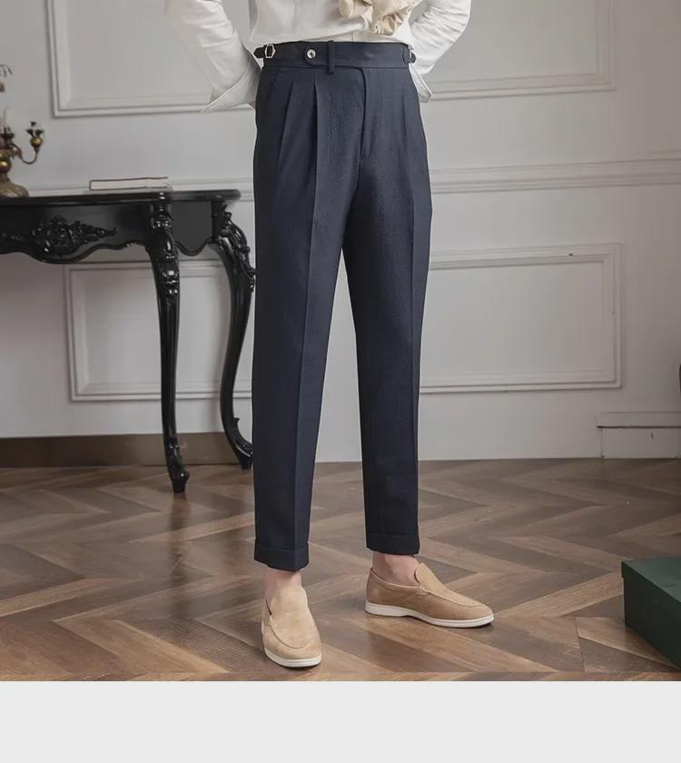 2024 Men's Summer High-Waist Straight Casual British Retro Trousers