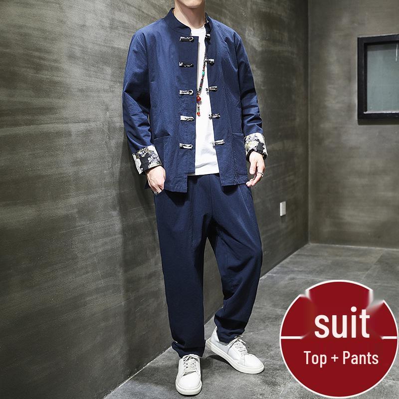 Spring and Autumn Chinese Hanfu Set: Men's Daoist Robe, Zhongshan and Tang Suit Inspired Outerwear