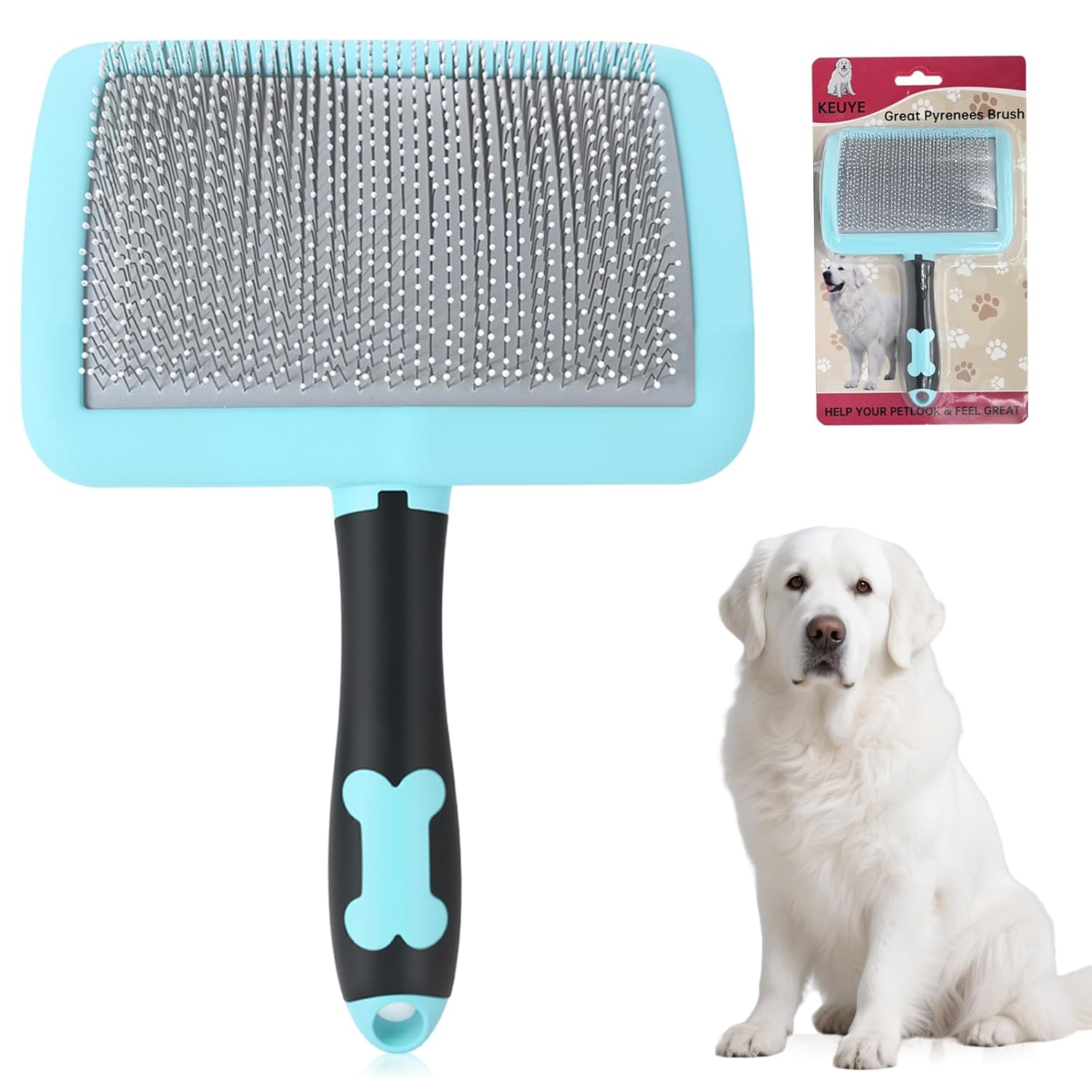 Great Pyrenees Brush,Dog Brush for Great Pyrenees,De-shedding and Fluffing Grooming Brush,Gifts for Great Pyrenees,Blue