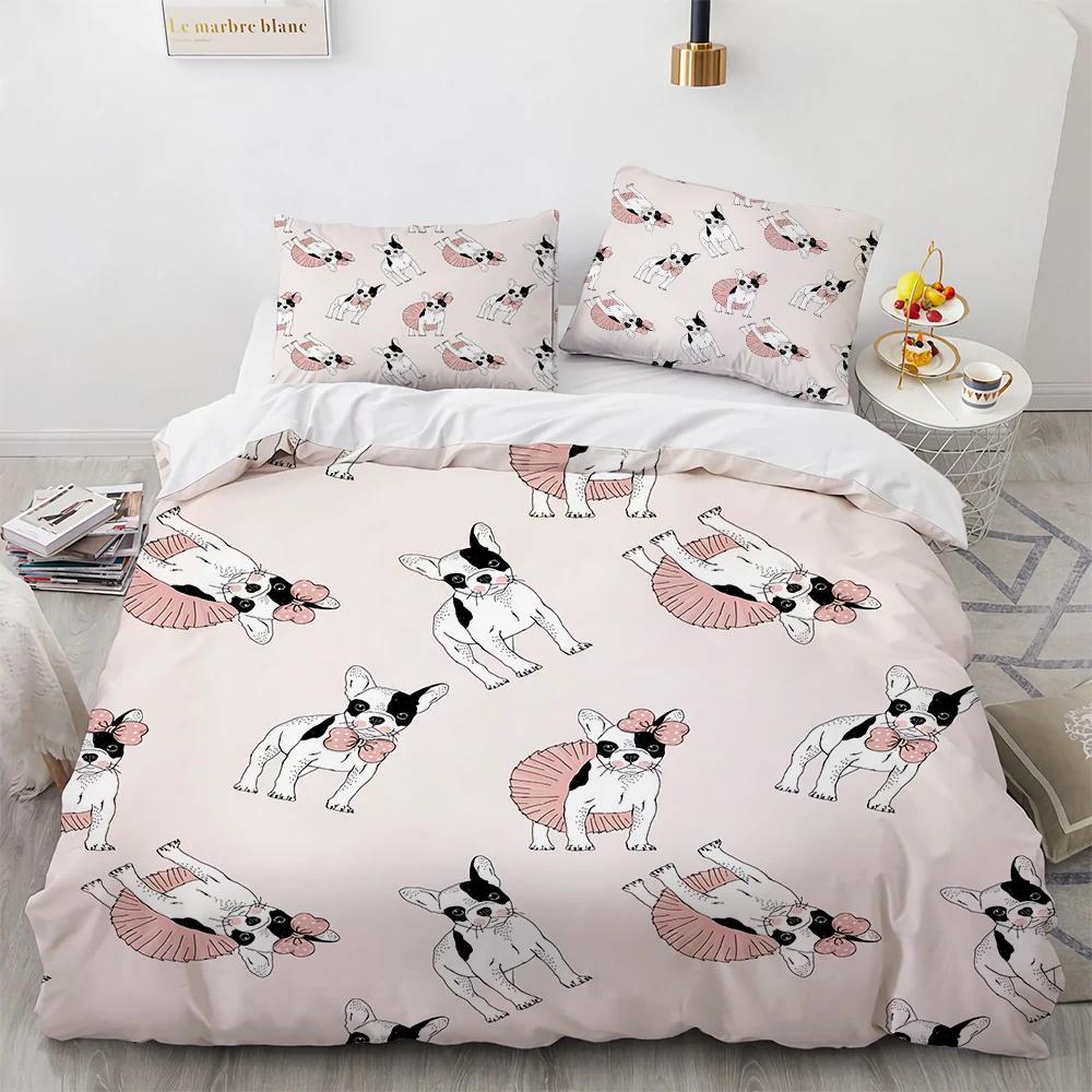 Corgi Dog King Queen Duvet Cover Yellow Cartoon Puppy Bedding Set for Kids Boys Girls Kawaii Pet Animal Pink 2/3pcs Quilt Cover