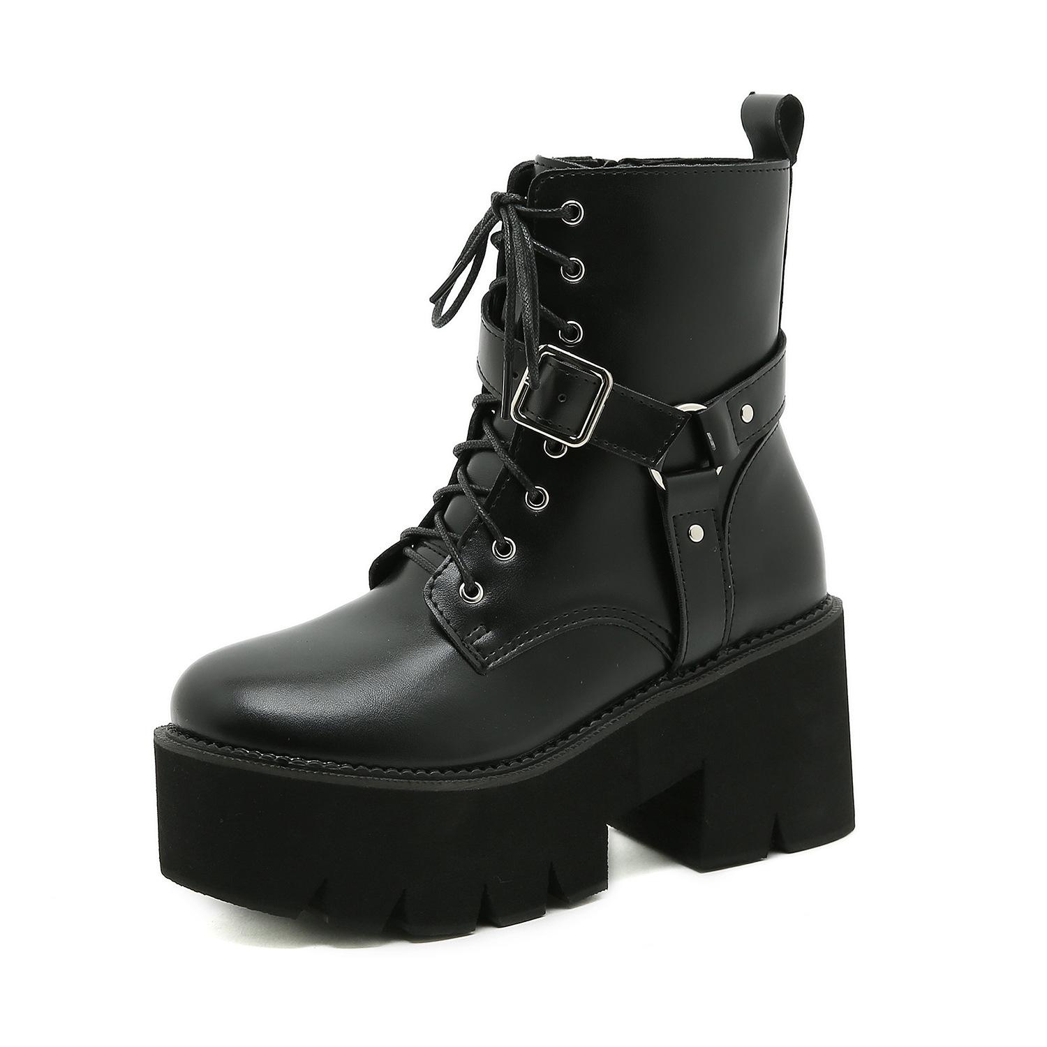 

Side Zipper Western Boots Thick Bottom Round Head Martin Boots Women s Boots Rivet Women s Short Boots 43 чёрный