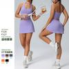 Damski dwuczęściowy zestaw spódniczka tenisowa bez rękawów, obcisła, z kieszeniami, wyściełana, oddychająca odzież sportowa do tenisa, badmintona, biegania i fitnessu, na wszystkie pory roku