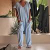 2026 Spring/Summer Women's Solid Color Low Crotch Jumpsuit with Large Pockets - Elegant, Europe/America Style