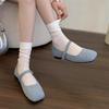 Rivet suede square head shallow mouth single shoes female spring gentle fairy wind French casual flat Mary Jane shoes