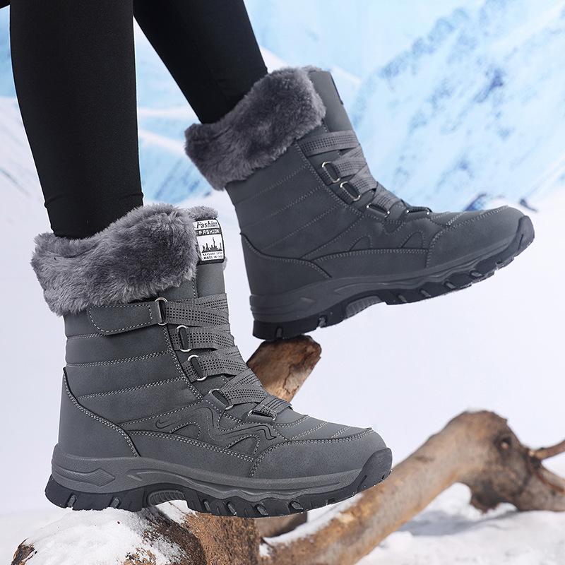 Large size cotton shoes women's snow boots winter warm medium boots piled thickened Northeast outdoor mountaineering boots