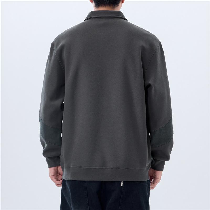 350G Heavy Polo Collar Long-Sleeved Sweater Men'S Loose Trendy Plus Size Top Men'S Lapel Casual Jacket