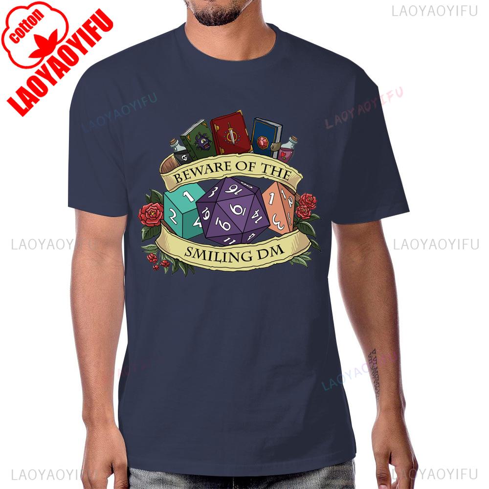 Beware of The Smiling DM Funny Dice Explore Dungeons DnD Graphic Printed T Shirt Cotton Short Sleeve Streetwear Hip Hop Tshirt