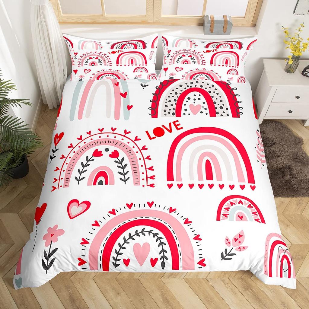 Rainbow King Queen Duvet Cover Colorful Rainbows Bedding Set Watercolor Floral Butterfly Comforter Cover Polyester Quilt Cover