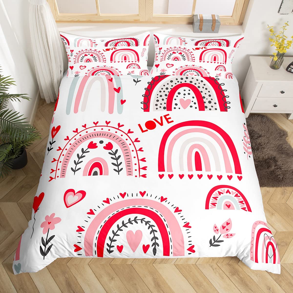 

Comforter Rainbow King Queen Colorful Rainbows Bedding Set Watercolor Floral Butterfly Comforter Polyester Comforter (quilt)-EU Single(135*200cm)3pcs