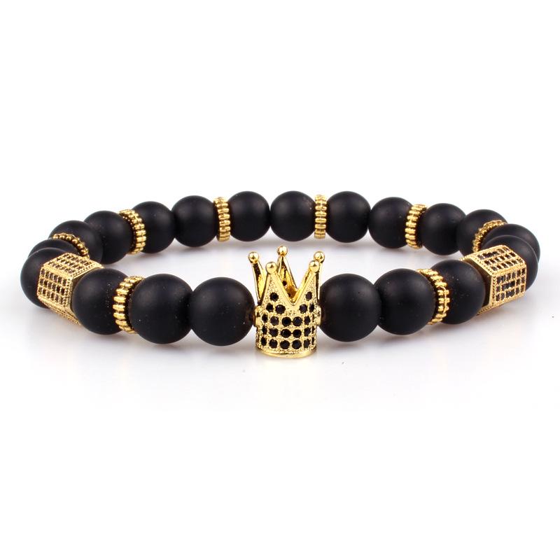 Stylish Micro-inlaid Zircon Punk CZ Ball Crown Woven Bracelet