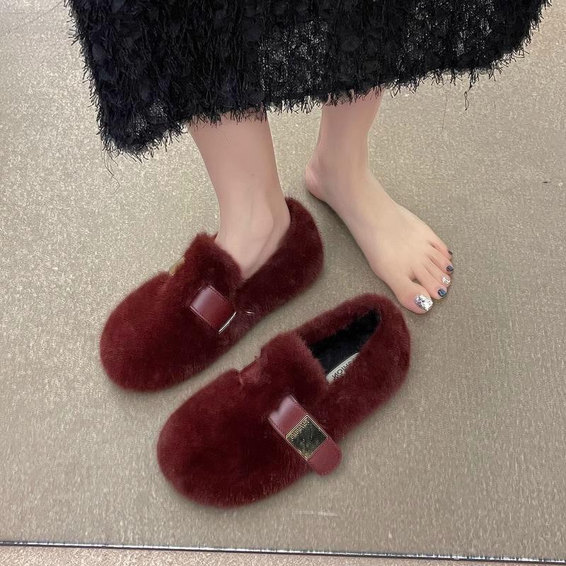 One Pedal Fairy Wind Soft Sole Velvet Outer Wear Fluffy Shoes Female Outer Wear 2025 Autumn and Winter New French Cotton Shoes Tide