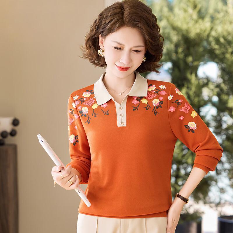 Floral Print Long-Sleeve Lapel Knit Top for Women
