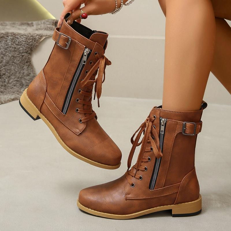 Women Ankle Boots Mid Heels Leather Shoes 2025 Winter Trend New Retro Chelsea Casual Shoes Fashion Motorcycle Chunky Botas Mujer