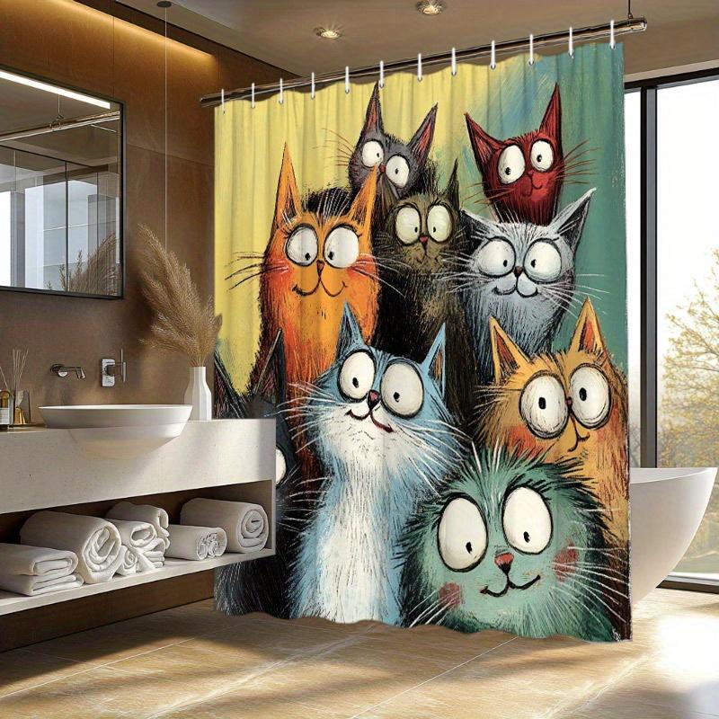 Colorful Cartoon Cats Waterproof Shower Curtain for Bathroom Decor, Bringing a Fun and Whimsical Touch To Your Space