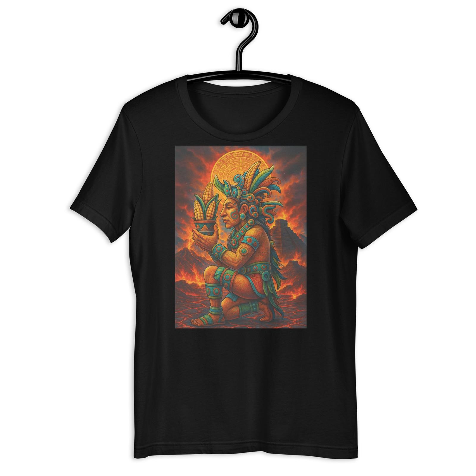 Aztec Corn God Maize Warrior Sacred Fire Pyramid Mexican Culture Tee S