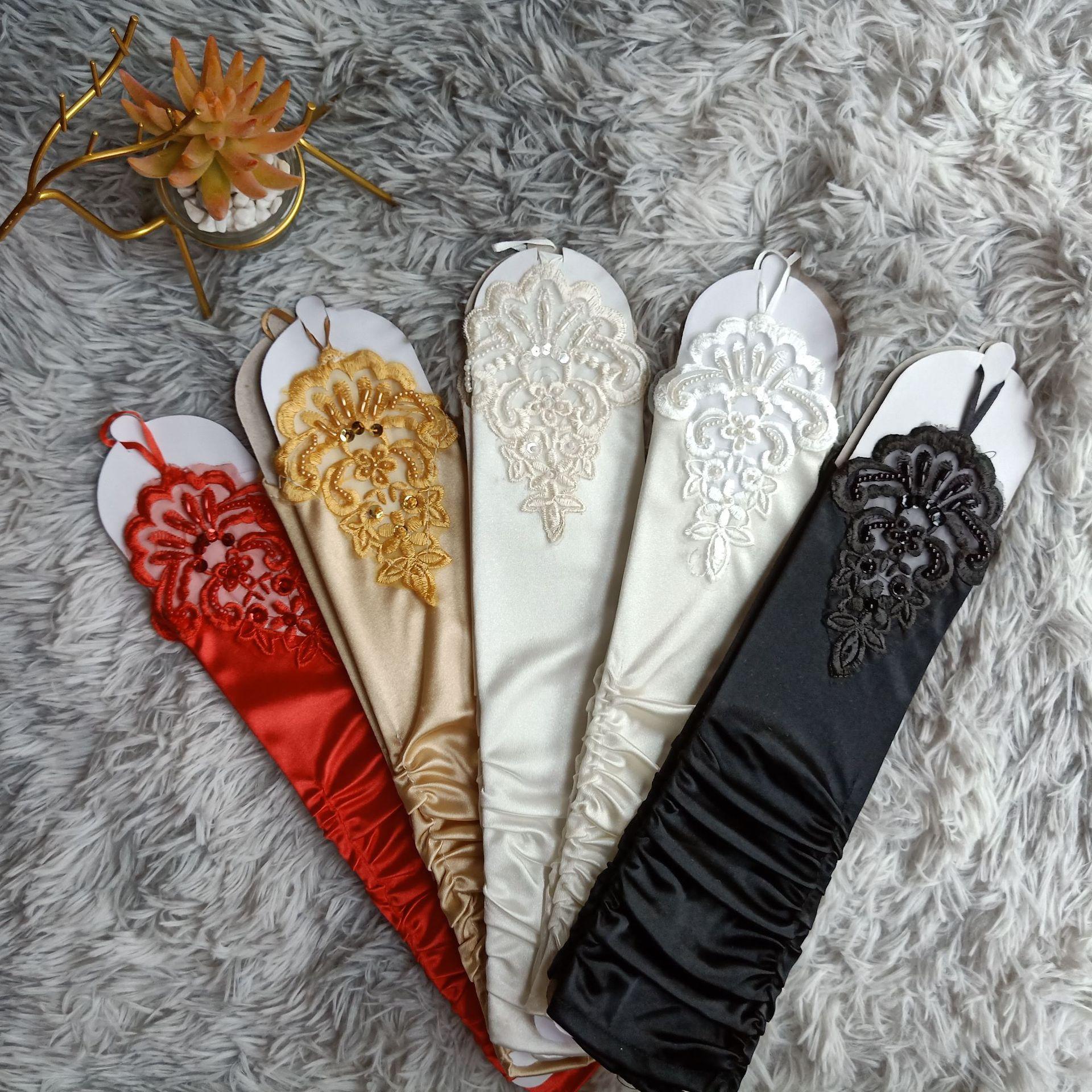 

Embroidered Flower Long Hook Finger, Wedding Etiquette Stage Accessories Gloves One Size чорний
