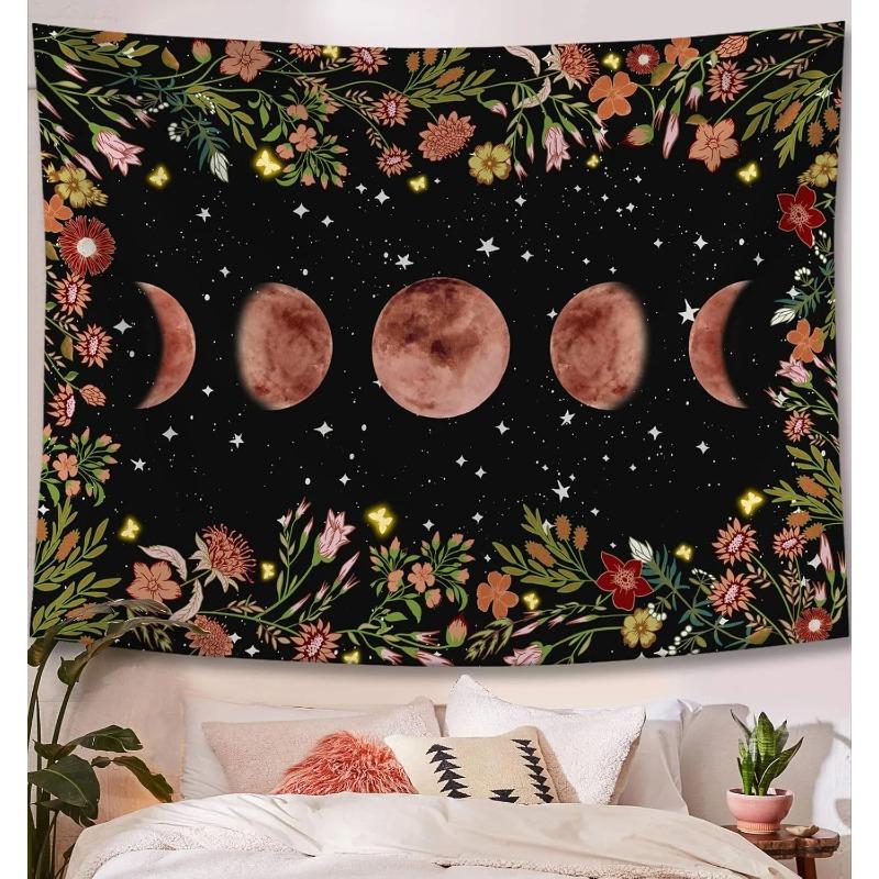 Moonlight Garden Tapestry Plants Flowers Ins Style Wall Hanging Waterproof Fade Proof Bedroom Room Wall Decor Home Decor