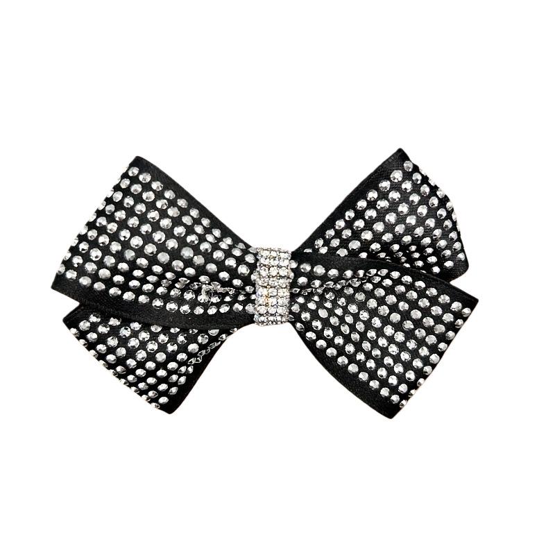 Handmade Rhinestone Bow Hair Clip for Kids - Black & Beige чёрный