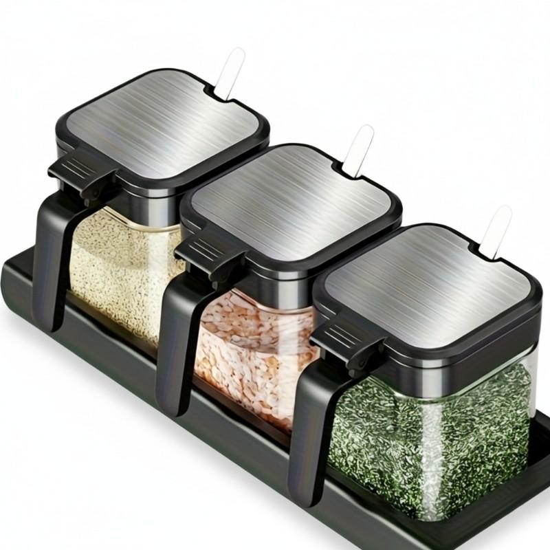 

Good-Glass Jars 10Oz 3Pcs For Spice Jars With Spoon Set Seasoning Jars Organizer Storage Bottles For Spices For Spices Rack чорний