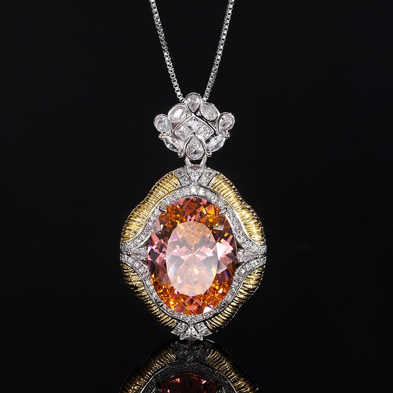 Jewelry Copper Bottom Gold-Plated Simulation Red Corundum Blue Spinel Temperament Retro Pendant 15 * 20