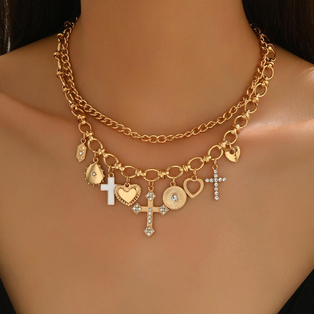 Cross Necklace Pendant For Women With Heart Shape Alloy Choker Jewelry Summer