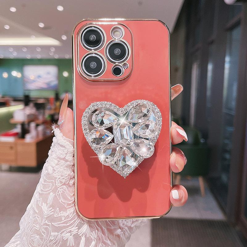 Applicable To IPhone16Promax Mobile Phone Case Love Rhinestone Stand Apple 15/14/13 High-end Sense