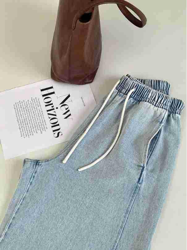 Ting Lan White Cow Elastic Loose Wide-Leg Slimming Casual Nine-Point Pants