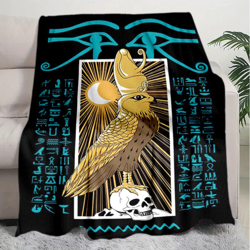 1PC Egyptian theme printed blanket, all season lightweight home office outdoor nap multifunctional blanket A6
