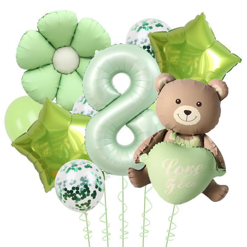 Matte Love Bear Colored Daisies 40 Inch Caramel Cream Aluminum Film Sequins Latex Balloon Birthday Set